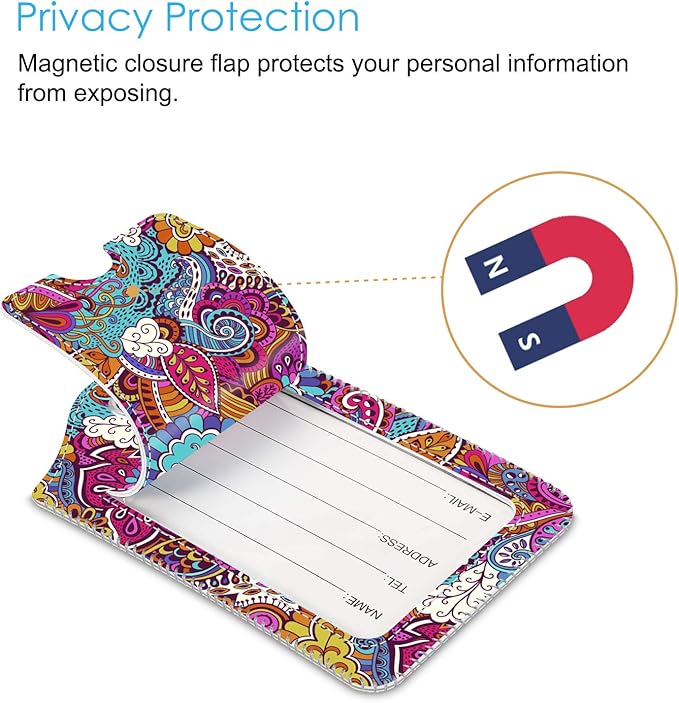 Fintie Luggage Tags, Privacy Cover ID Label with Stainless Steel Loop and Address Card for Travel Bag Suitcase, Peacock Flower (2 Piece)