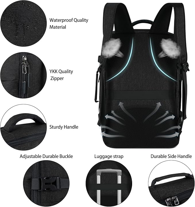 Lubardy Travel Backpack for Men Women 17 Inch Flight Approved Carry on Backpack Waterproof Large 40L Luggage Daypack Business College Weekender Overnight Laptop Backpack with 3 Packing Cubes, Black