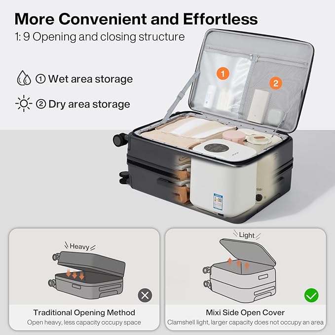 mixi 24 Inch Large Expandable Checked Luggage PC Hard Shell Suitcase Top Opening Rolling Travel Suitcases with Spinner Wheels & TSA Lock, Rock Gray