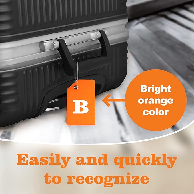 Gostwo 2 Pack Silicone Luggage Tags for Suitcases, 26 Initial Letter Baggage Labels Handbag School Bag Suitcase Instrument Tag with Stainless Steel Loop(Orange)(Letter B)
