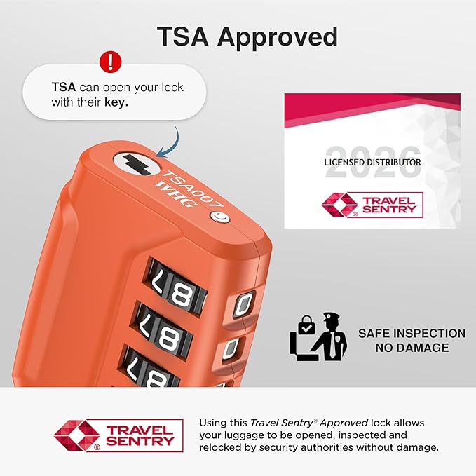 Puroma 2 Pack TSA Approved Luggage Locks, 4 Digit Combination Travel Cable Locks Resettable Code Lock with Zinc Alloy Body for Suitcase, Toolbox, Backpack, Bag, Gym Locker (Basic Robust Orange)