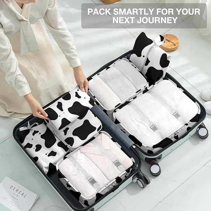 8 Set Packing Cubes for Suitcases, Packing Cube with Shoe, Cosmetics, Clothing, and Accessories Bags Packing Cubes for Travel Luggage Organizer(Cow)