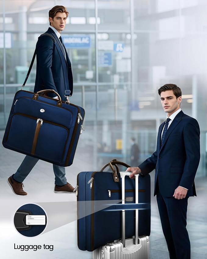 MATEIN Suit Bag Travel, Large Travel Garment Bag Up to 7 Suits with Strap, Business Foldable Garment Carrier Fit 17.3 inch laptop, 2 in 1 Carry On Hanging Luggage Suitcase with Shoe Compartment, Blue