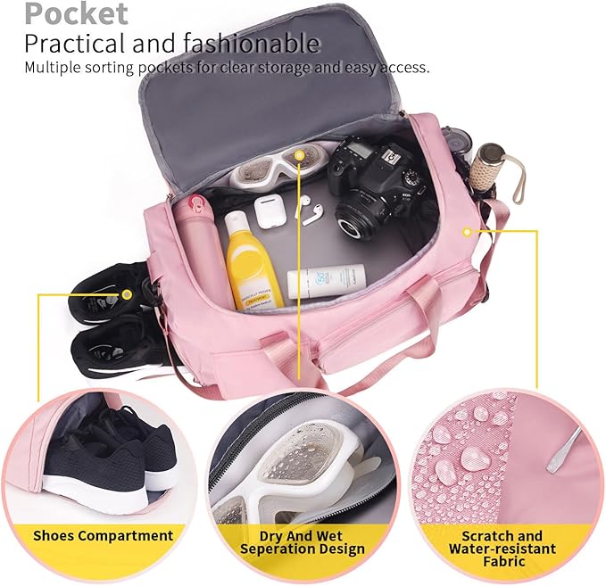 FIORETTO Women's Gym Duffle Bag with Shoes Compartment, 30L Capacity, Ideal for Travel, Gym, Sports, Duffel, Weekender