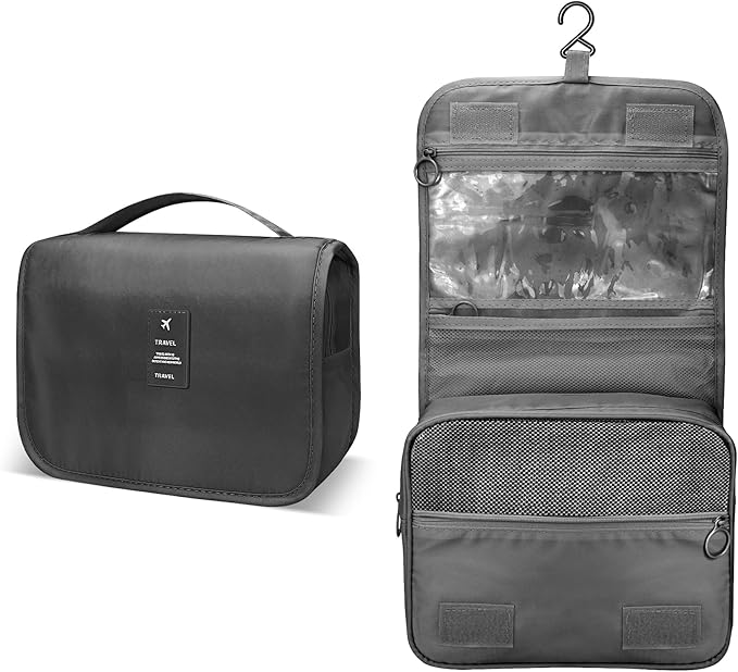Large Capacity Travel Toiletry Bag with Hanging Hook for Men and Women Waterproof Travel Bathroom Storage Bag for Brushes Set,Mens Bathroom Bag Accessories-Black