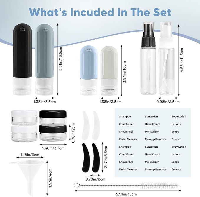 Landisun Travel Bottles for Toiletries 18Pack Toiletry Travel Size Containers Travel-Bottles Accessories TSA Approved Leak Proof Black