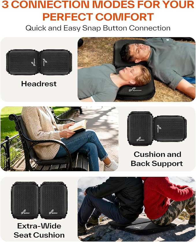 Sportneer Inflatable Seat Cushion: Self-Inflating 2" High Rebound Foam Cushion for Airplane Bleacher Stadium and Outdoor Events – 0.48lbs Lightweight & Easy to Carry for Sports Fans, 2 Pack