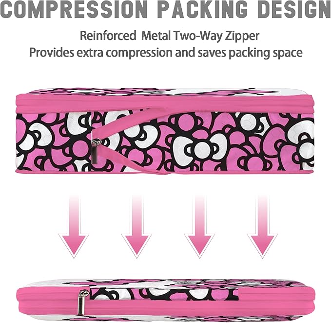 6 Set Kids Packing Cubes for Travel Carry On, Space Saving Compression Bags for Packing In Suitcase, Cute Pink Packing Organizers for Luggage Storage Girls Gift Trip and Family Vacation