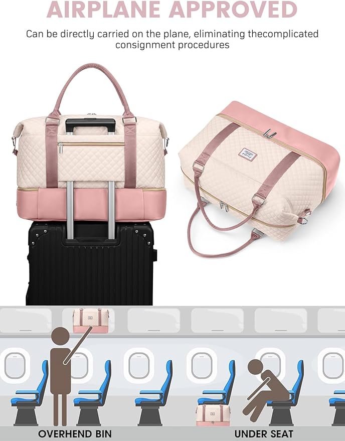 Travel Weekender Duffle Bags for Women: Overnight Bags with Shoe Compartment Large Carry on Weekend Bag with Toiletry Bag & Wet Pocket Tote Duffel Hospital Bag for Women Labor Delivery Beige Pink