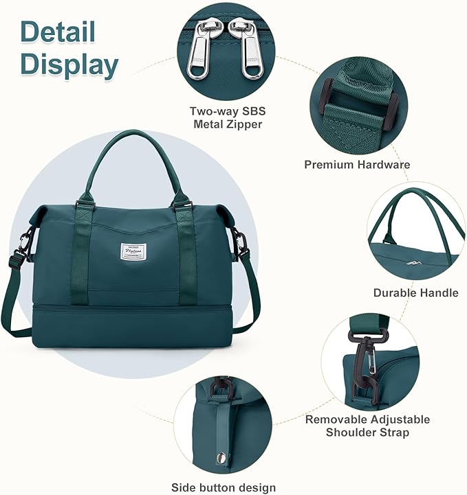 Large Weekender Bags for Women, Travel Duffel Bags with Shoe Compartment,Personal Item Travel Carry on Overnight bag for women Travel 3PCS,Peacock Blue