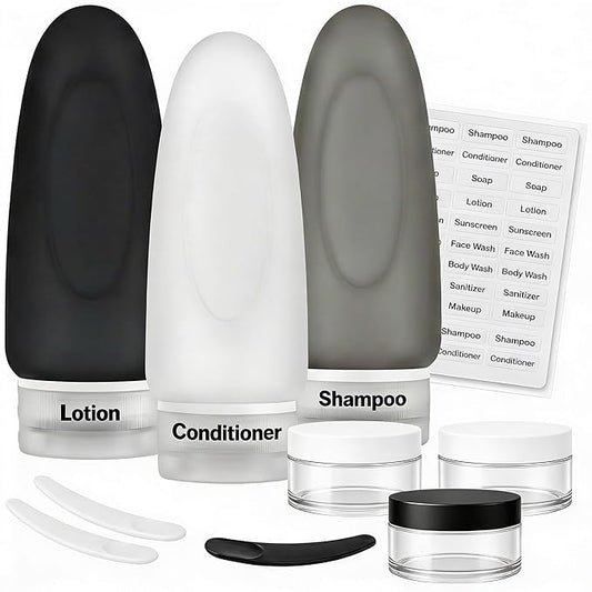 Dot&Dot Leak Proof Travel Bottles - TSA Approved 3oz 10pc Silicone Toiletries Travel Shampoo & Conditioner Containers with Labels