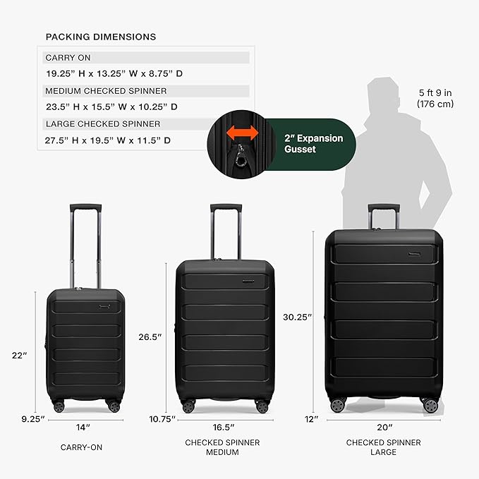 Traveler's Choice Pagosa Hardshell Expandable Luggage with Spinner Wheels, Black, 30-Inch Large