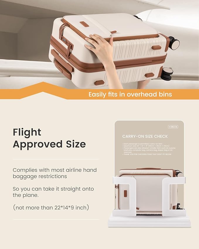 LOVEVOOK Carry On Luggage 22x14x9 Airline Approved with Detachable Pouch, 21 Inch Hardside Suitcases with Spinner Wheels, Lightweight Carry-on Luggage with TSA Lock for Women Men, 2PCS, Beige
