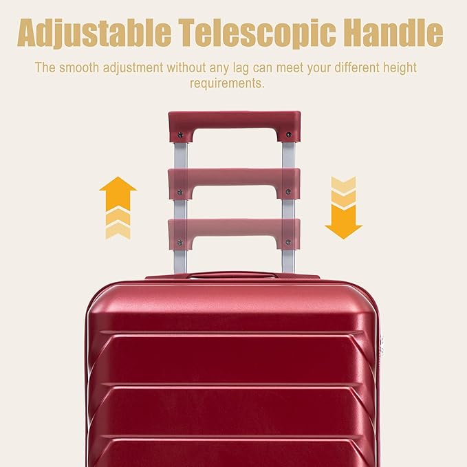 20 Inch ABS Hard Shell Travel Checked Luggage With Combination Lock, Red