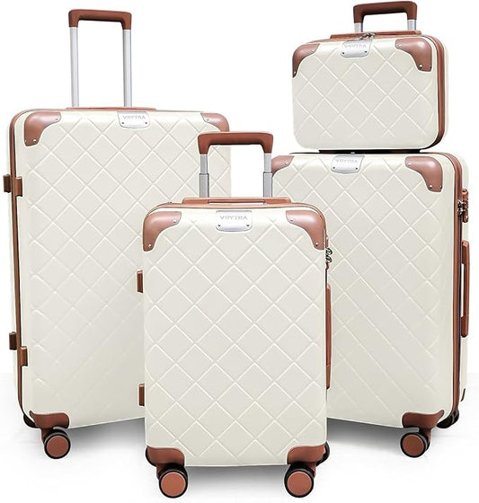 4 Piece Hardshell Luggage Set for Weekend Getaways & Family Travel ABS+PC Lightweight Hardside Durable Travel luggage sets Suitcases with Spinner Wheels YKK Zipper TSA Lock (14/20/24/28 White)