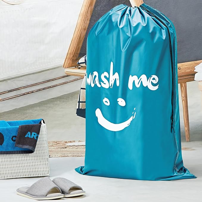 HOMEST XL Wash Me Travel Laundry Bag, Dirty Clothes Organizer, Large Enough to Hold 4 Loads of Garments, Easy Fit a Hamper or Clothing Basket, Light Blue