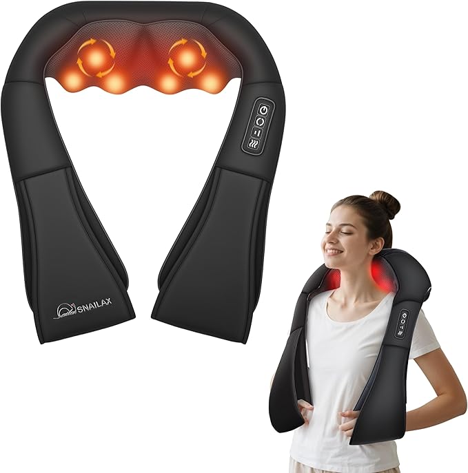 Snailax Neck Massager with Heat, Shiatsu Neck Back Massager for Pain Relief Deep Tissue, Knead Shoulder Massager Pillow for Back, Leg Muscle, Gifts for Dad