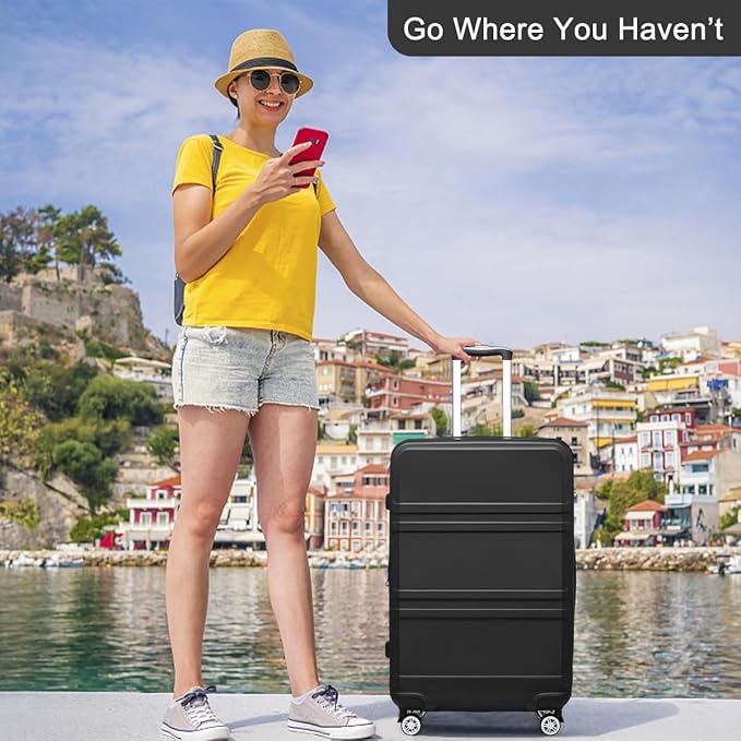Kono 28 Inch Luggage Expandable Suitcase with Spinner Wheels TSA Lock Lightweight PC+ABS Hardside Large Checked Luggage Durable Rolling Suitcase Black