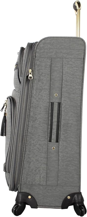 Steve Madden Designer Luggage Collection - Lightweight 24 Inch Expandable Softside Suitcase - Mid-size Rolling 4-Spinner Wheels Checked Bag (Peek A Boo Gray, 24in)