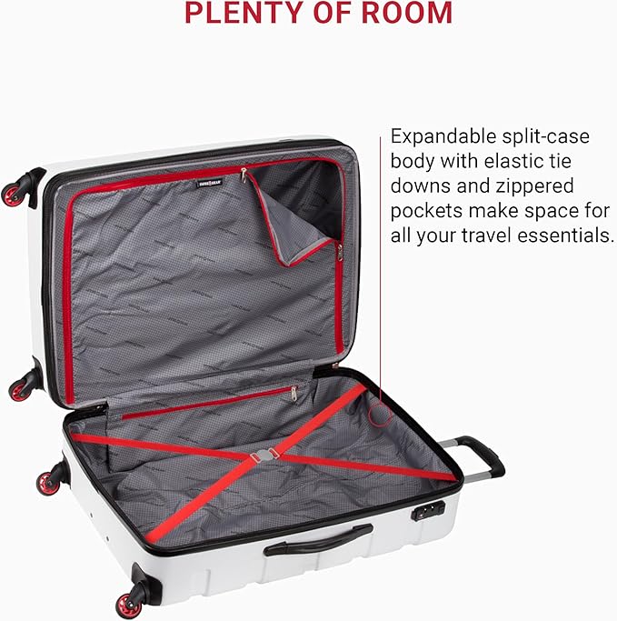 SwissGear 7366 Signature Hardside Expandable Luggage with Spinner Wheels, TSA Lock, White, Checked-Large 27-Inch