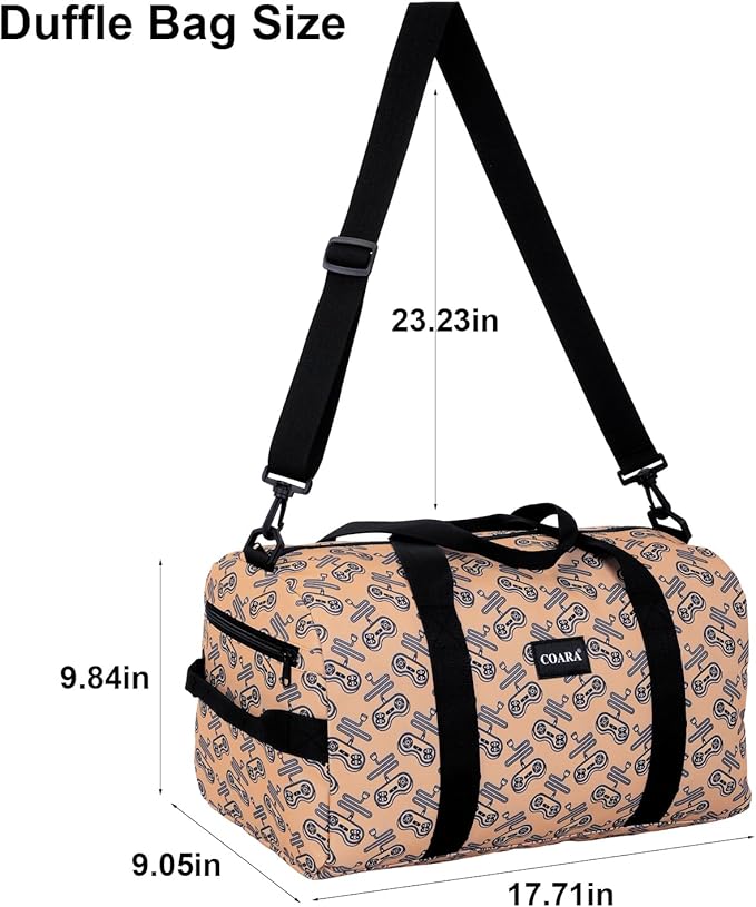 Kids Duffle Bag Overnight Bags for Boys and Girls Weekender Sleepover Carry-On Tote for Traveling Gym Sport Dance (Game Print)