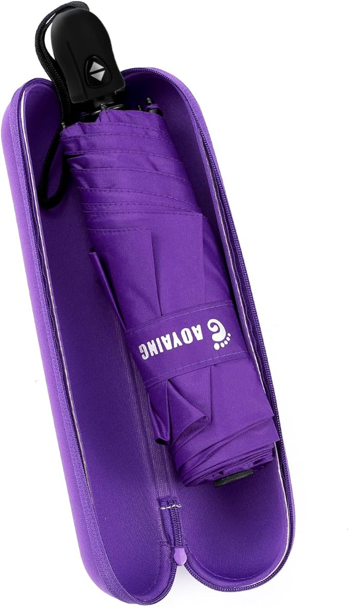 GAOYAING Mini Compact Travel Umbrella with Reflective Safety Stripes, Portable Folding Design with Case