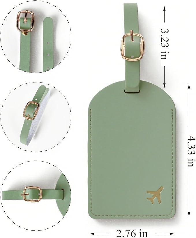 Luggage Tags for Suitcases, PU Leather Travel Tags for Luggage. (Sage Green)