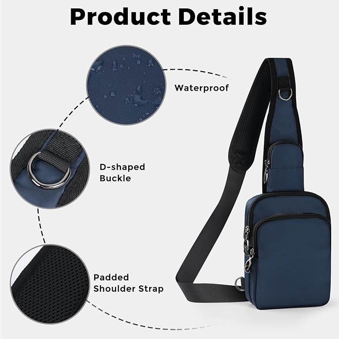 VADOO Sling Bag, Crossbody Bag with Zipper Lock, RFID Blocking & Water Resistant for Men and Women