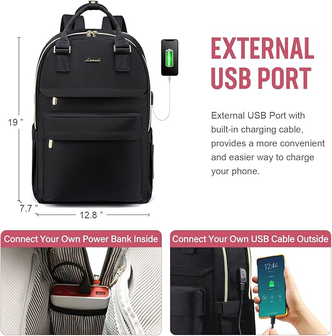 LOVEVOOK Laptop Backpack for Women, 17.3 Inch Laptop Bag with USB Port Fashion Waterproof Backpacks Teacher Nurse Stylish Travel Bags Vintage Daypacks Bookbag for College School Work