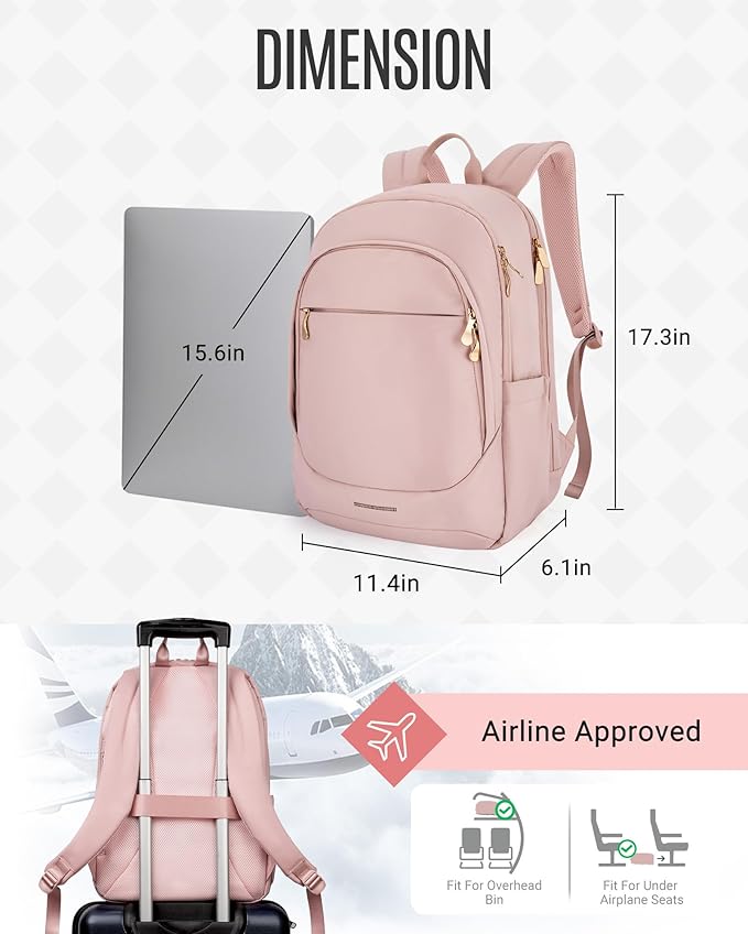 LIGHT FLIGHT Collge Laptop Backpack, 15.6 inch Laptop Travel Backpack for women, College Computer Bookbag Casual Bag for Work Travel College, Gifts for Women,Pink