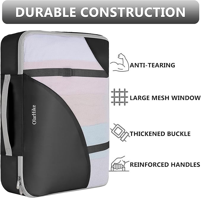 8 Set Packing Cubes for Travel, Gifts for Women Mom,Anti-Tearing Suitcase Organizer for Luggage with Shoe & Hanging Toiletry Bag,OlarHike Vacation Essentials & Accessories for Cruise Ship
