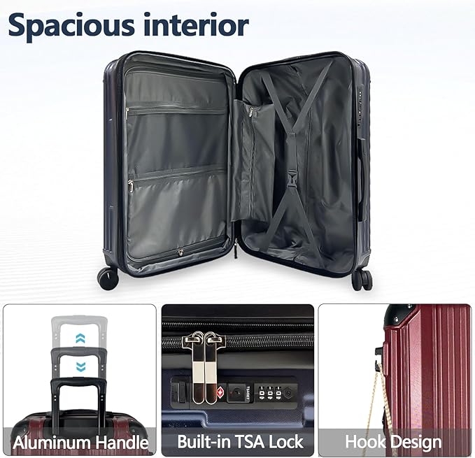 OUZZO 3 Piece Luggage Sets Hardshell Expandable Suitcases Sets with Double Spinner Wheels Lightweight ABS+PC Checked Luggage with TSA Lock for Women Men Family Trips