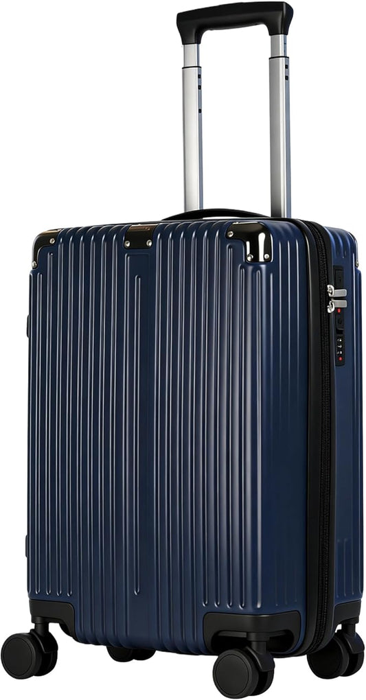 20 Inch Carry On Luggage with Spinner Wheels,PC Expandable Hard Shell Suitcase with USB Port,Lightweight Travel Luggage Airline Approved for Men Women (Navy Blue)