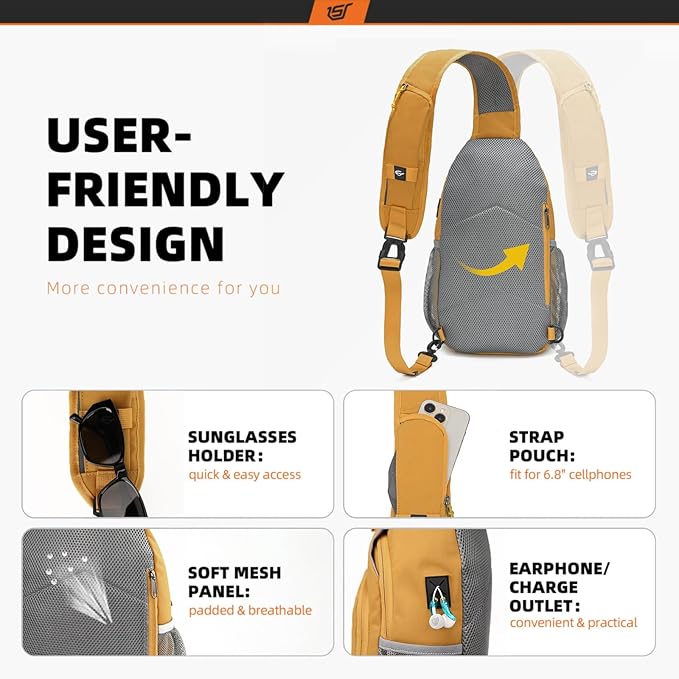 SKYSPER Sling Bag RFID Crossbody Sling Backpack Cross Body Shoulder Bag Travel Hiking Daypack for Women Men(Apricot)