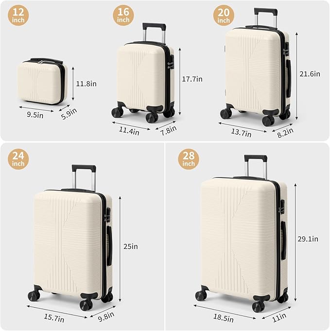 Karl home Luggage Sets 4 Piece, PP Hard Case Suitcase Set with Built-in Lock Spinner Wheels, Lightweight Durable Carry on Luggage for Business Travel - White (16/20/24/28")