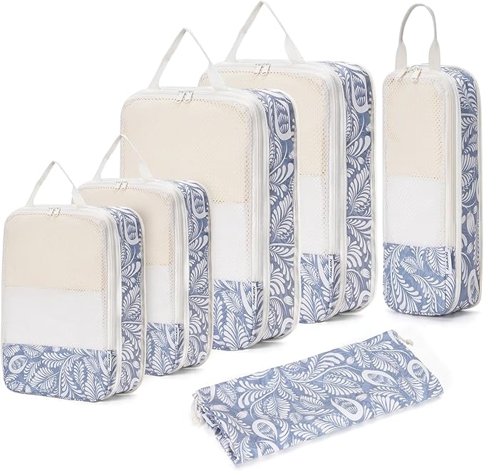 Narwey 6 Set/5 Set Compression Packing Cubes for Travel Kids Women Carry on, Packing Organizers Bag for Backpack Luggage Suitcase Duffle Bags