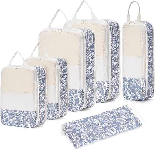 Narwey 6 Set/5 Set Compression Packing Cubes for Travel Kids Women Carry on, Packing Organizers Bag for Backpack Luggage Suitcase Duffle Bags