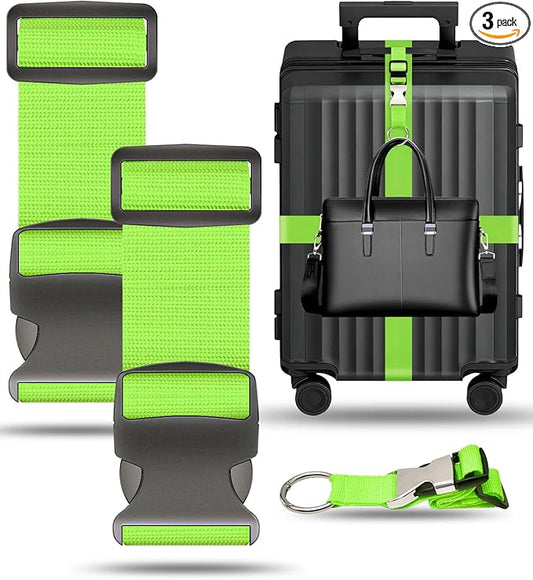 BILIONE 2 Pack Luggage Straps for Suitcases Adjustable Bright Nylon Belt to Identify, with Add A Bag Strap, Travel Essentials for Air Flying