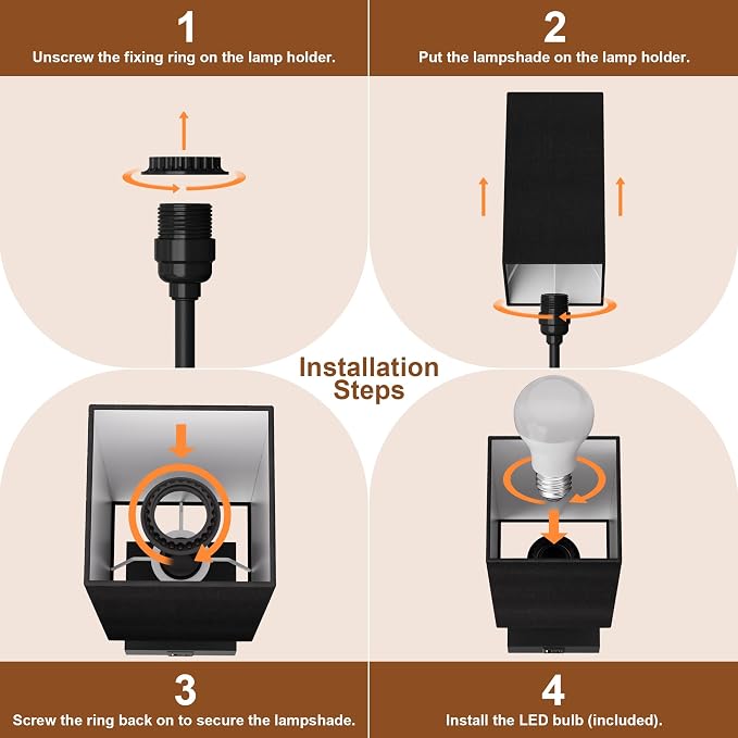 Touch Bedside Table Lamp for Bedroom, 14-Inch, Black, Set of 2 | USB A+C Ports, Touch 3-Way Dimmable LED Bulb Included Fabric Lampshade Metal Base Small Nightstand Lamp for Desk Living Room