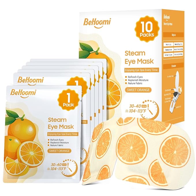 Steam Eye Mask, 10Packs Heated Eye Mask, Self Heating Disposable SPA Warm Compress for Eyes Sleep Mask, Travel Essentials & Relaxation Gifts, Valentine's Day Gifts (Orange Scent)
