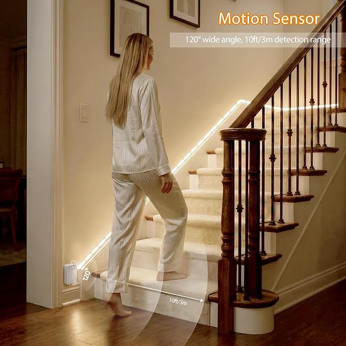 OMIKA COB Rechargeable Motion Sensor Light Indoor, 6.56FT 640LEDs 4000K Natural White Closet Lights, 1500mAh Cuttable Led Light Strip for Cupboard, Bed, Shelves, Wardrobe, Hallway, Cabinet
