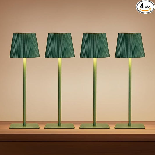 LUTEC 4 Pack Cordless Table Lamp,6000mAh Rechargeable Battery Operated Desk Lamp,Two Adjustable Heights,Waterproof, Touch Control & 3 Color Stepless Dimming for Restaurant/Bedroom/Bars/Outdoor (Green)