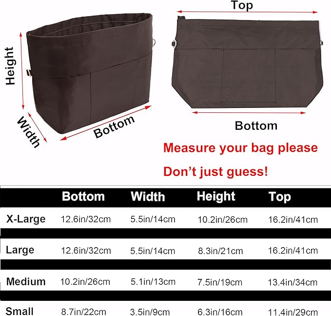 Time Wing Handbag Tote Purse Organizer Insert Bag Liner Shaper Divider Zipper 11 Pockets Compartments X Large Coffee