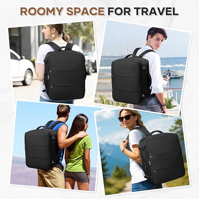 Travel Backpack For Women Men Carry on Backpack Luggage Flight Approved Personal item Travel Bag Essentials Mochila de viaje Laptop College Backpack Large Black