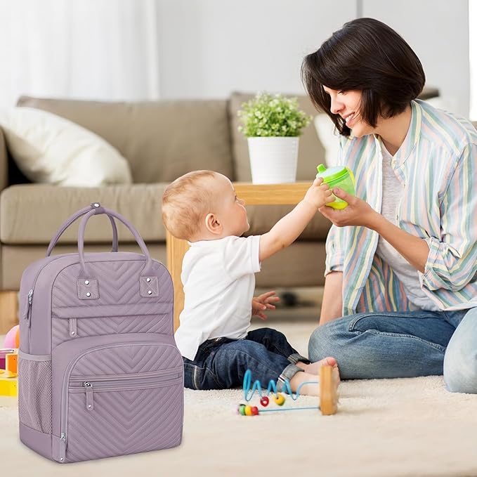 Tenot Diaper Bag Backpack for Women Large Capacity with Insulated Pockets Multifunctional Diaper Bags For Baby Girl Boy Waterproof Baby Bags For Mama Maternity Travel Bag Purple