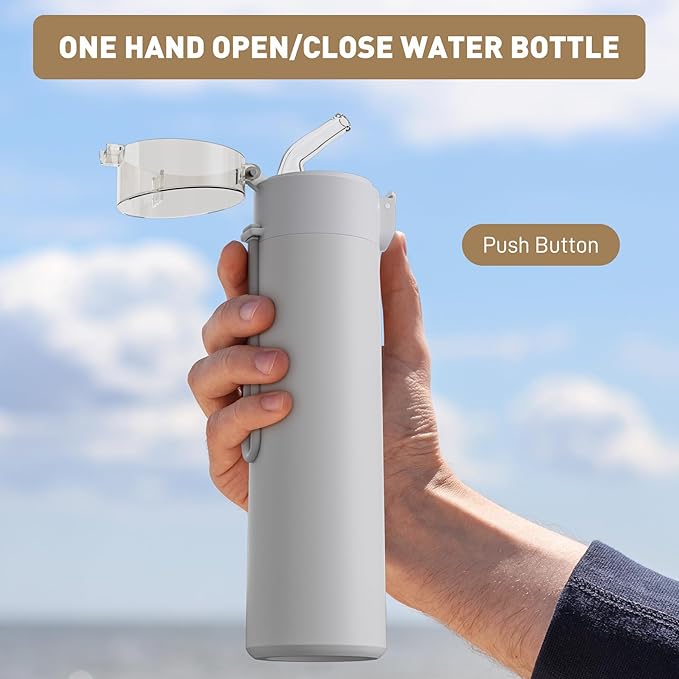 9oz Small Water Bottles with Straw, Mini Water Bottle One-Hand Open Design, Leak-Proof Locking Lid for Hot&Cold Drinks, Small Travel Water Bottle - 100% Leakproof for School, Travel...(Light Grey)