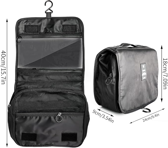 Foldable Hanging Travel Toiletry Bag,Waterproof Portable Travel Bags, Multifunction Travel Makeup Cosmetic Bag Organizer with Hanging Hook (Black)