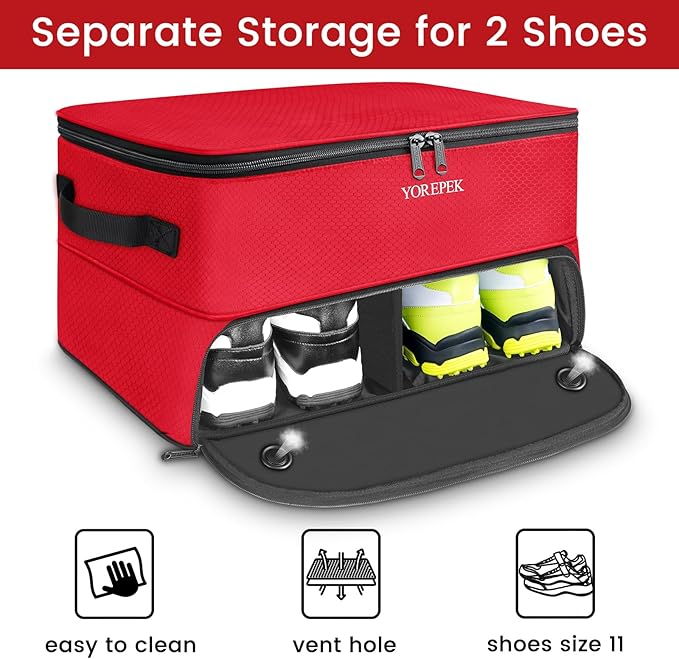 YOREPEK 2 Layer Golf Trunk Organizer, Golf Gifts for Men with Separate Ventilated Compartment for 2 Pair Shoes, Waterproof Car Trunk Locker for Balls, Tees, Clothes, Gloves, Gifts for Golfers
