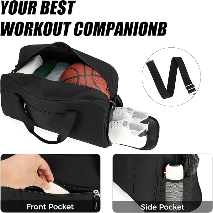 Searock 21 Inch Gym Bag with Shoe Compartment, Sports Duffle Bag for Travel, Carry On Duffel Bag, Weekender Overnight Bags for Men and Women Traveling, Black