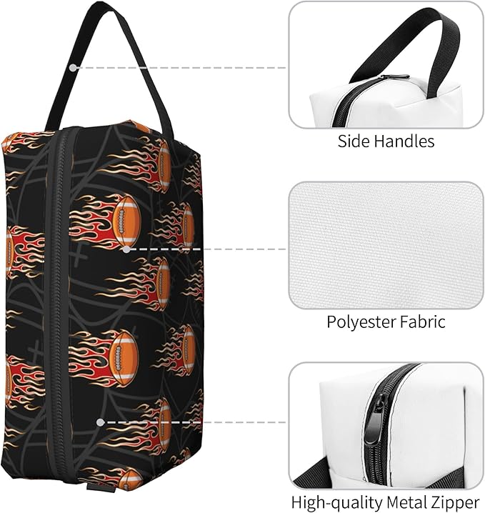 Kids Travel Toiletry Bag for Boys Girls - Waterproof Makeup Pouch Hanging Cosmetic Wash Bags Dopp Kit Shaving Bag for Toiletries Accessories(Fire Football)